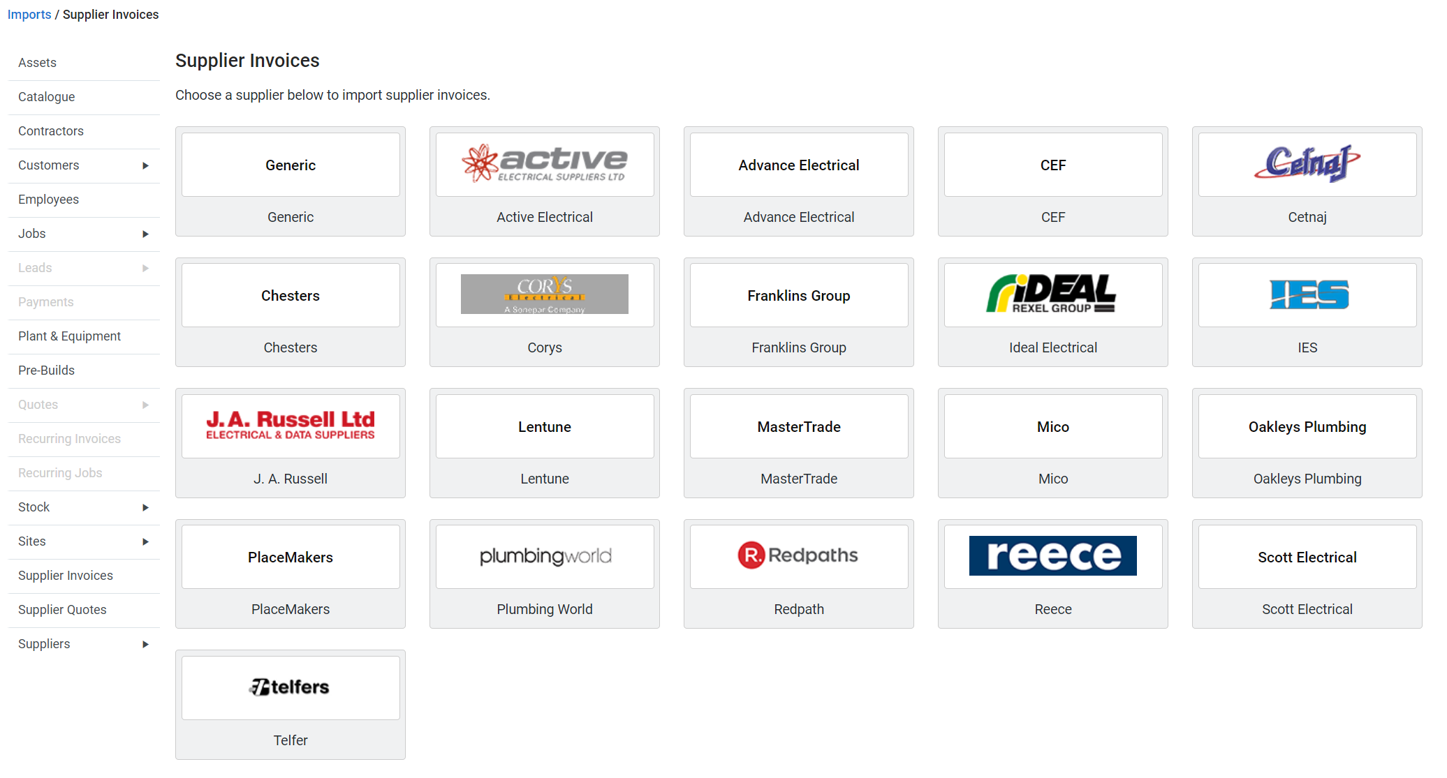 A screenshot of the supplier invoice imports.